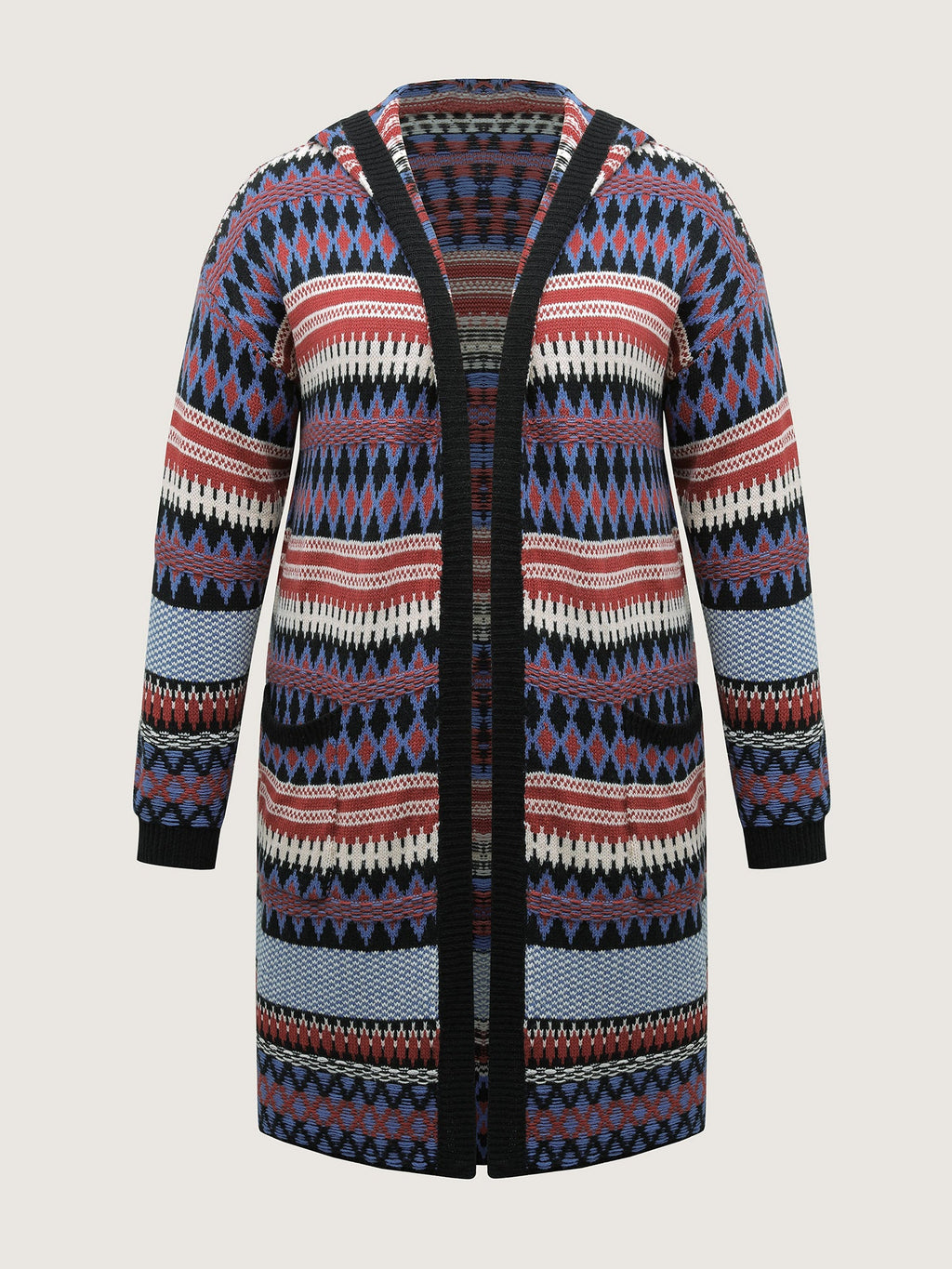 Boho Stripe Pockets Hooded Long Knit Cardigan