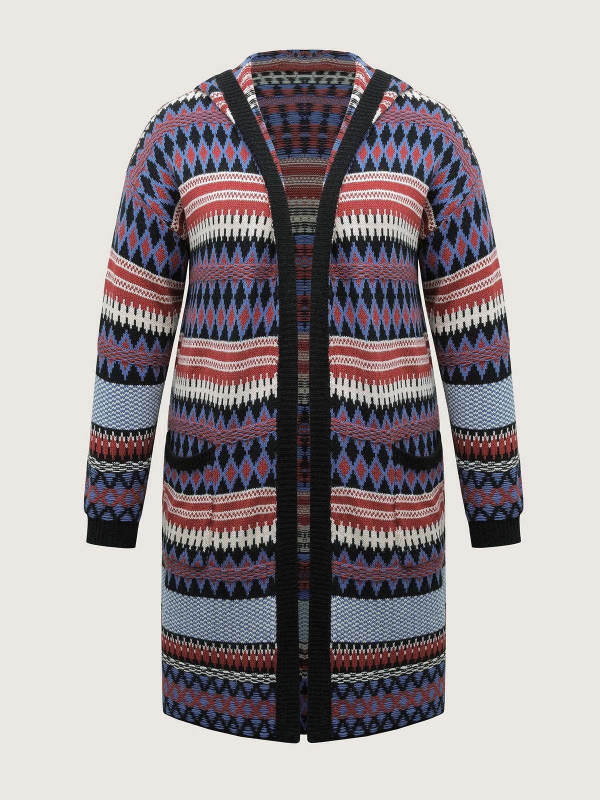Boho Stripe Pockets Hooded Long Knit Cardigan