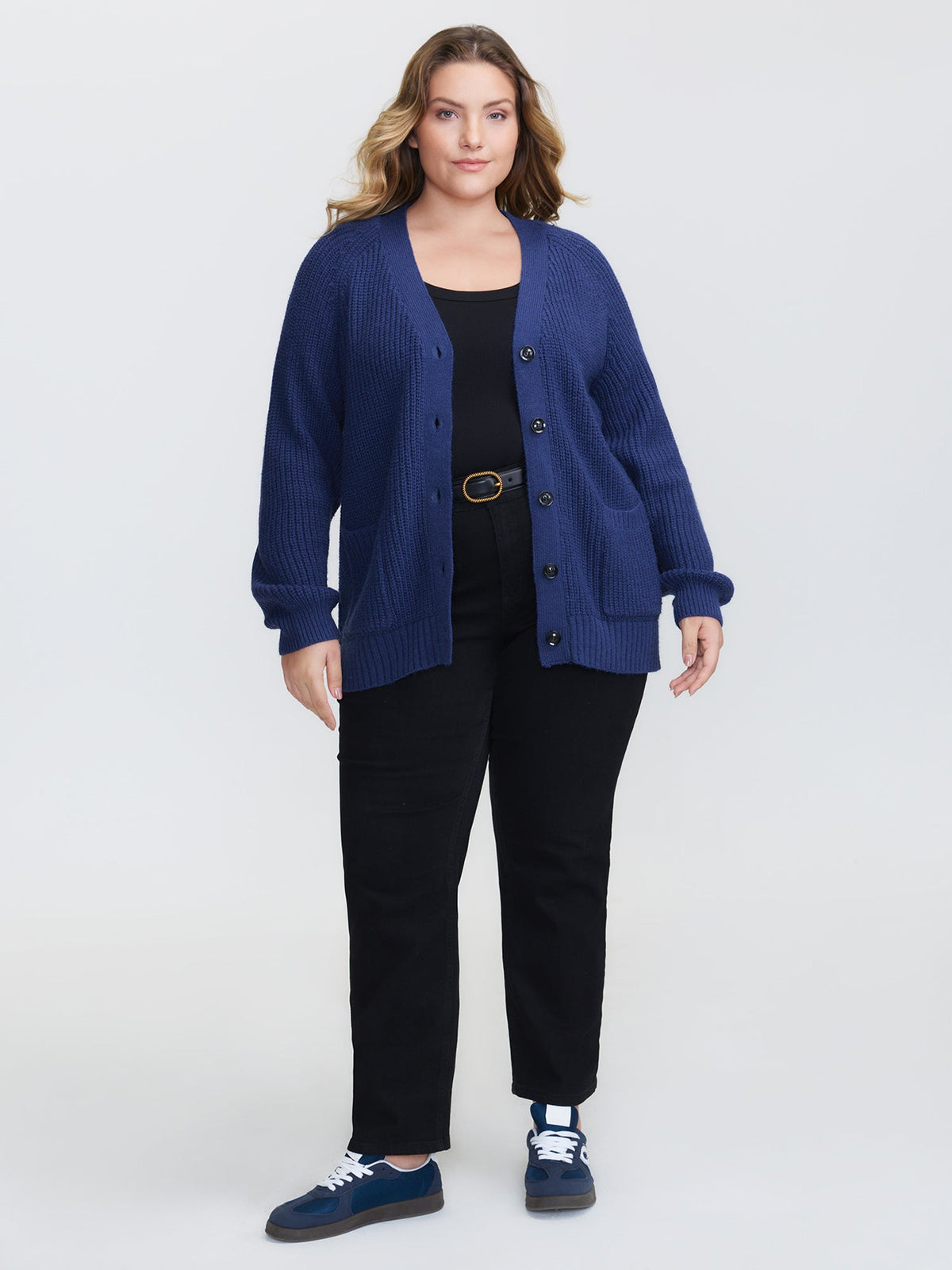 Textured V-Neck Button Knit Cardigan