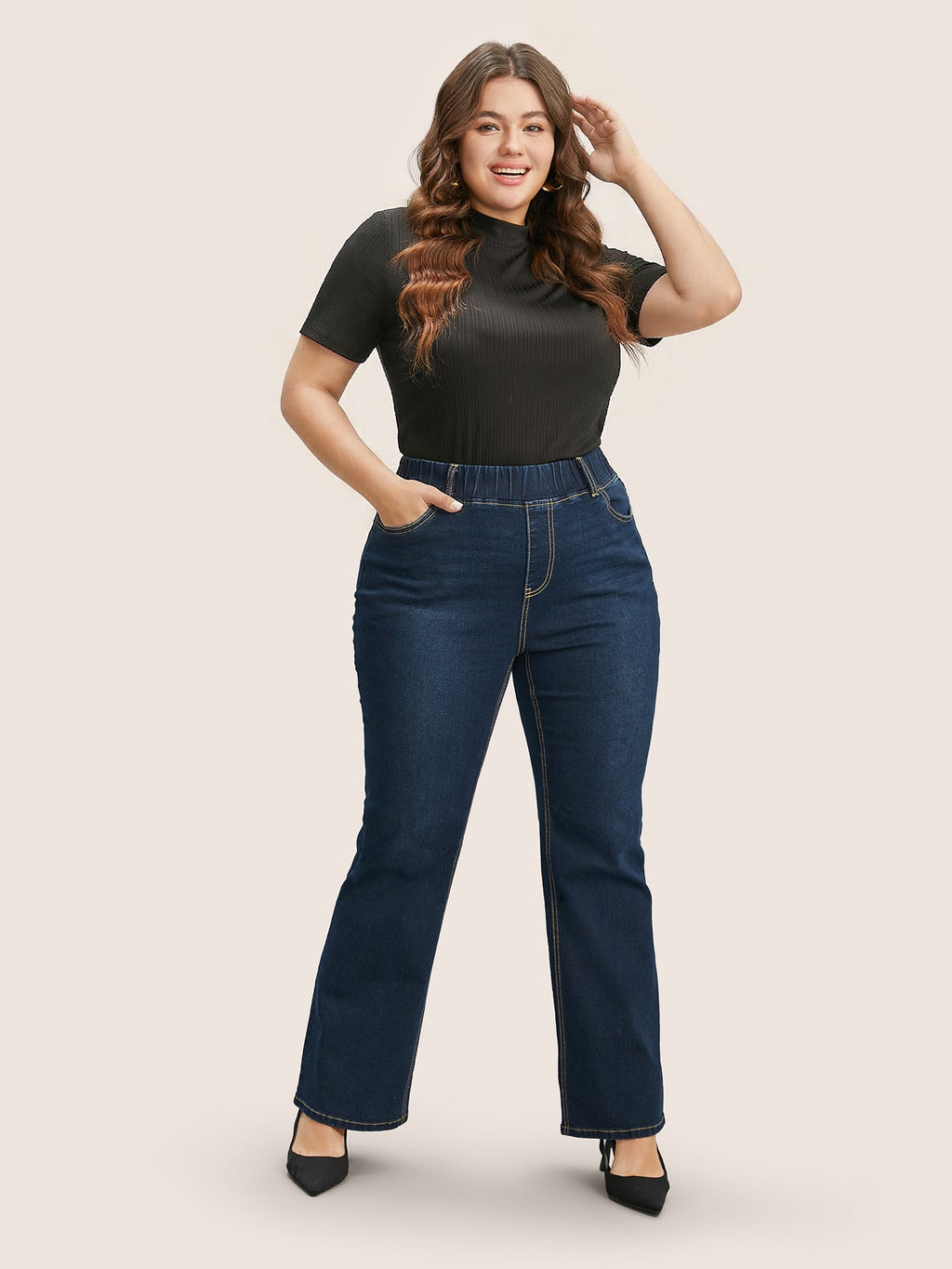 Elastic Waist Stretchy Bootcut Flared Jeans