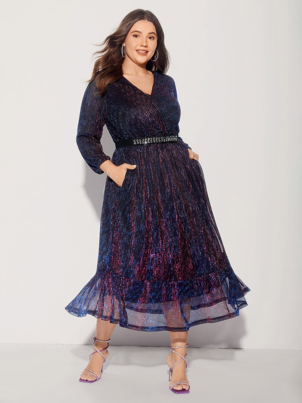Luxe Mesh Pleated Elastic Waist Wrap Dress