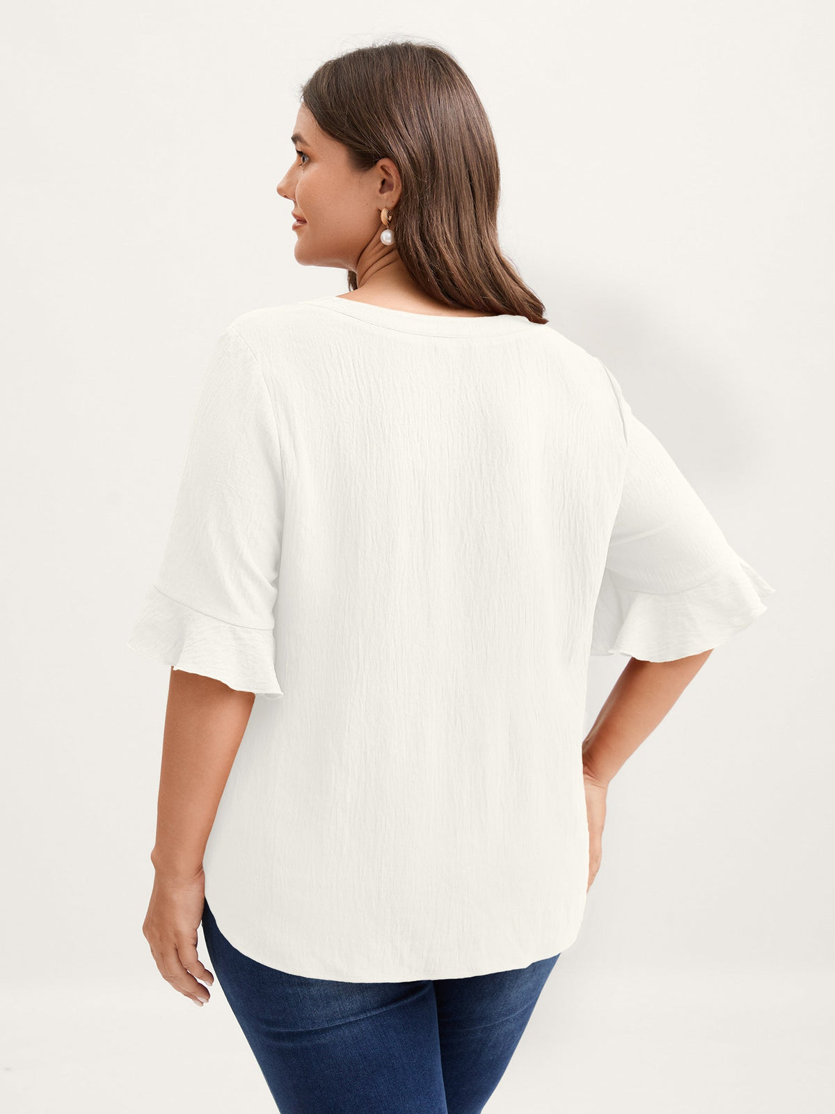 Toothpick Pleats Ruffled Sleeve Solid Blouse