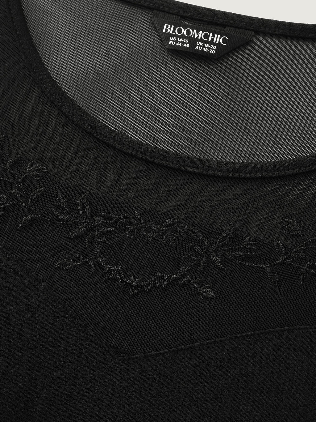 Stretchy Sheer Mesh Embroidered Neckline Midi Dress