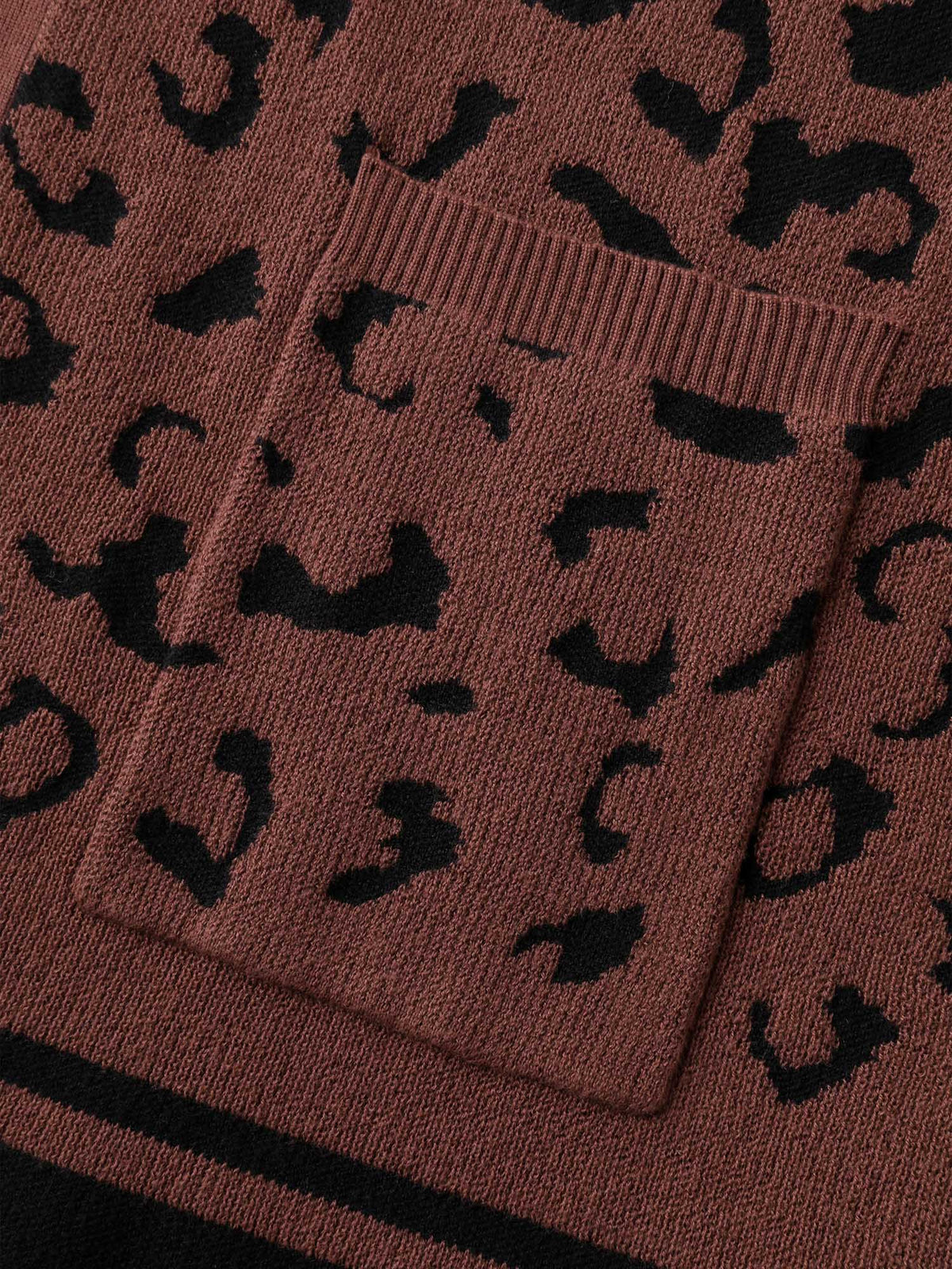 Leopard Print Patch Pockets Front-Open Cardigan