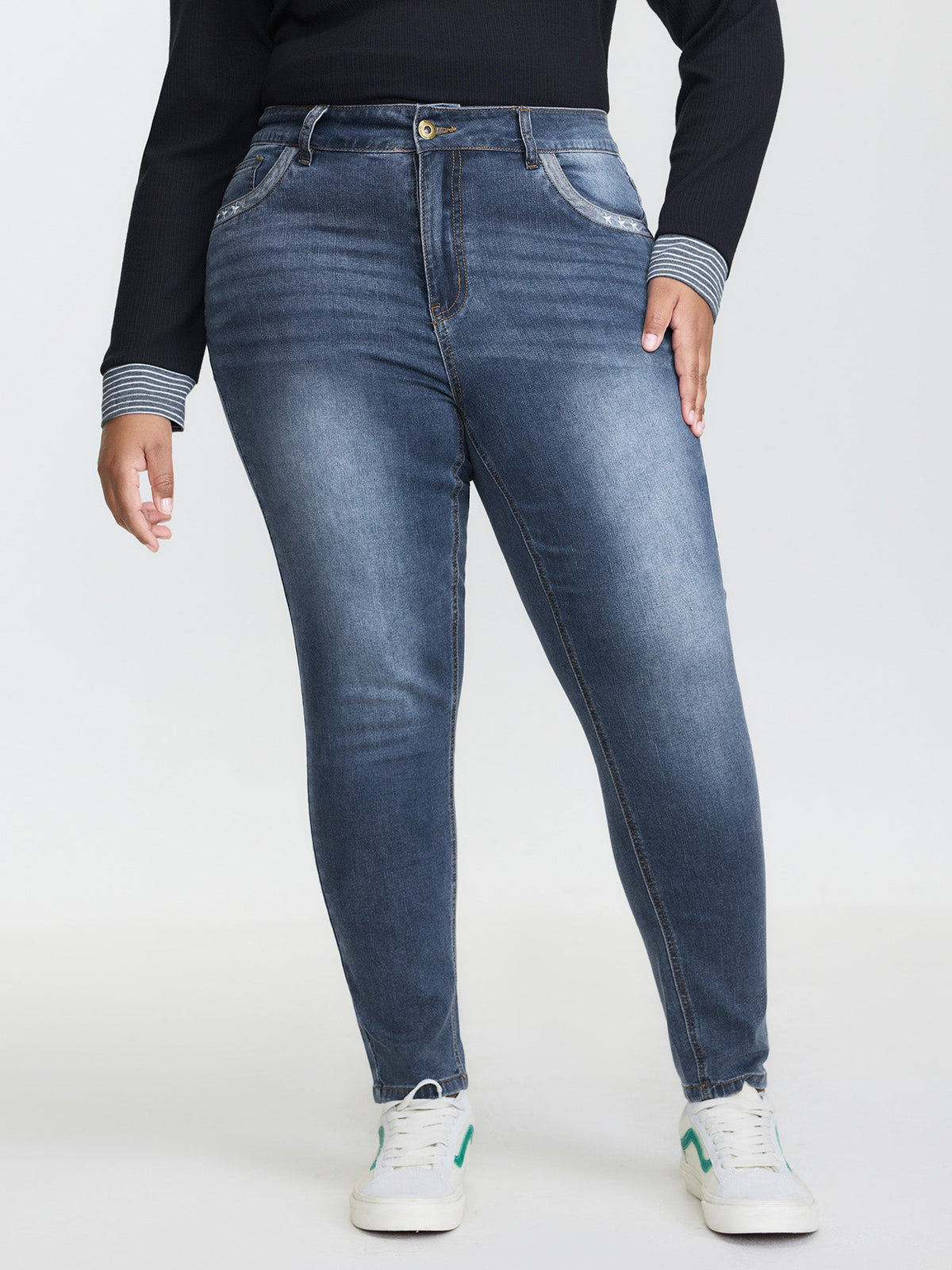 High-Rise Embroidered Cropped Skinny-Fit Jeans