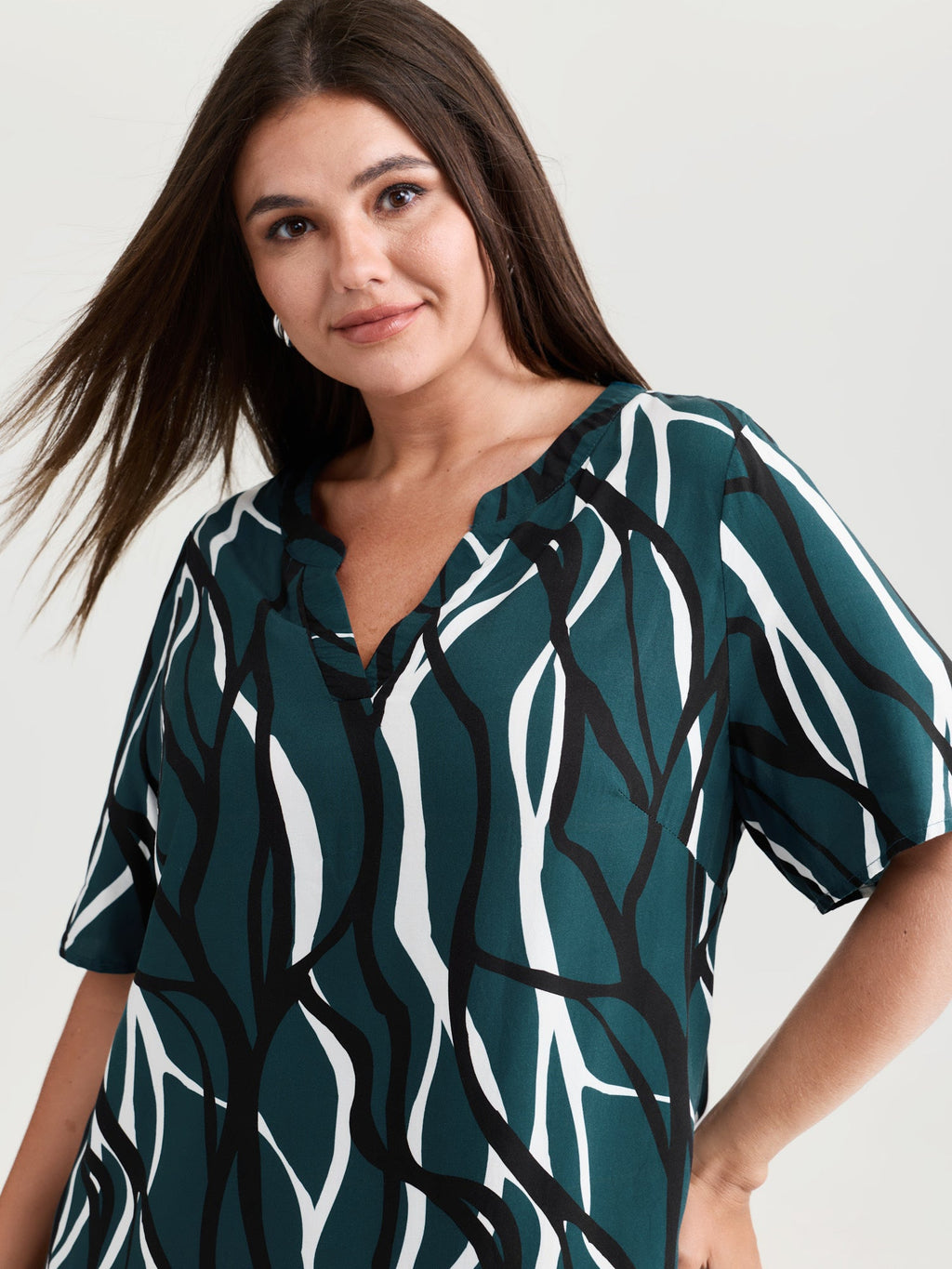 Abstract Print Notched Collar Blouse