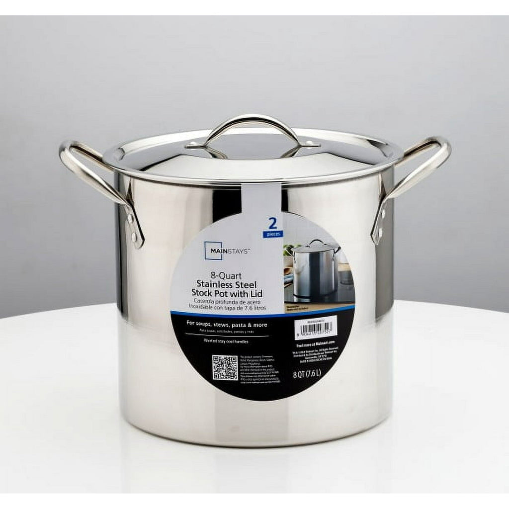 8 Quart Stainless Steel Stock Pot with Metal Lid & Dual Handles, Large Cooking Pot for Soup, Stew, Boiling, Commercial & Home Use
