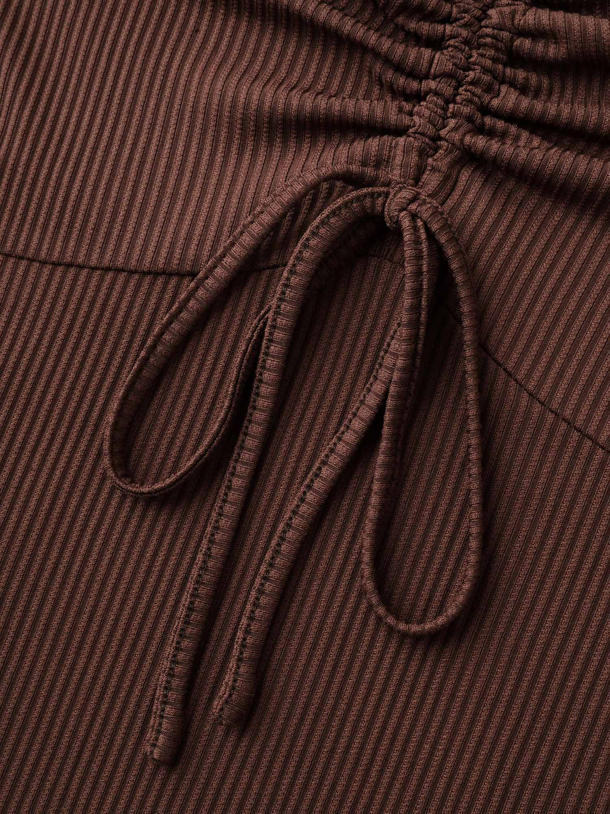 Ribbed Adjustable Drawstring Bodice Flared T-Shirt