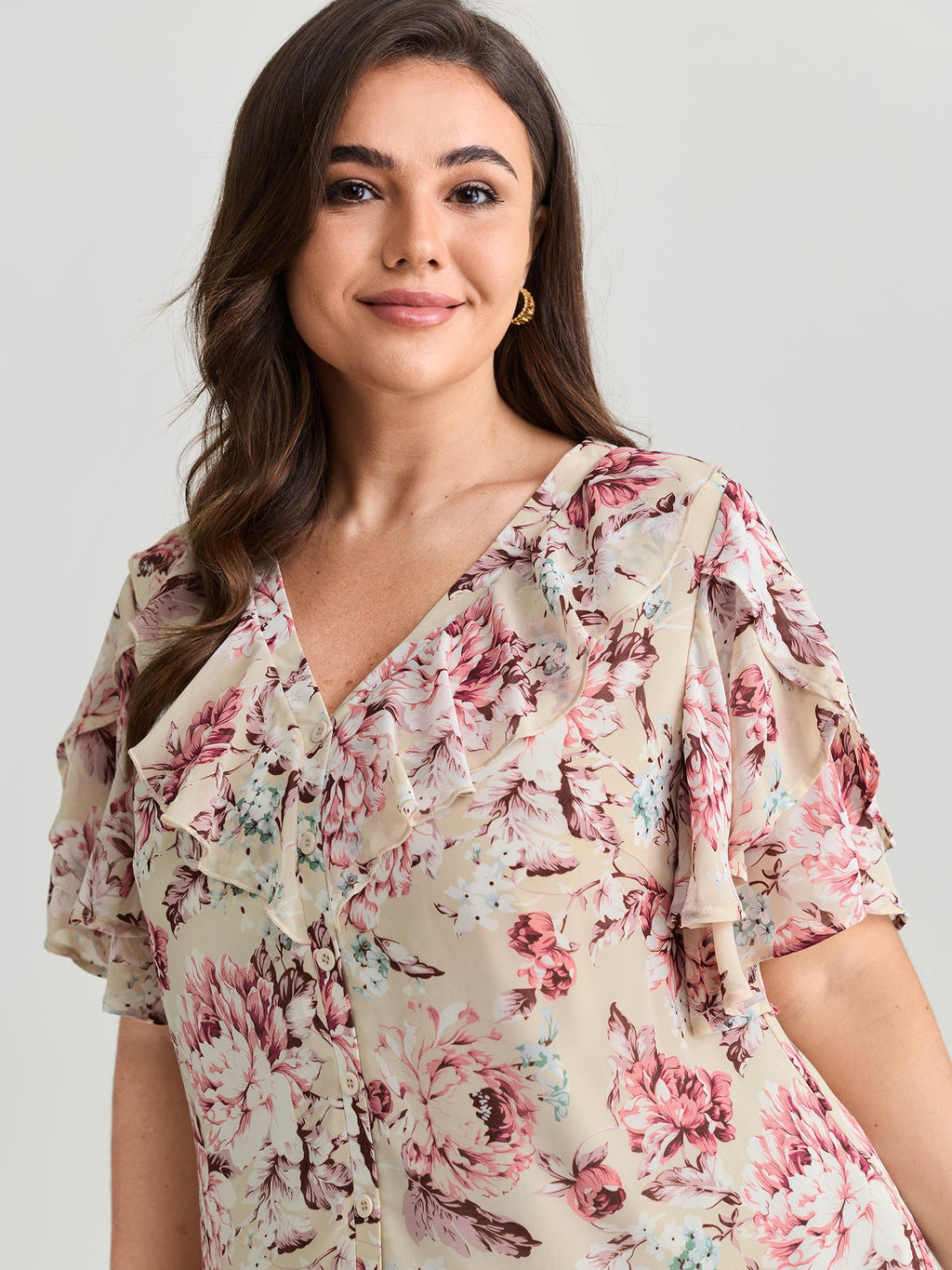 Floral Print Ruffled Edges Blouse