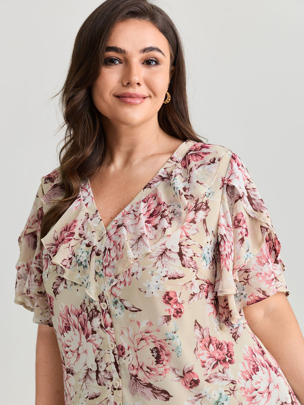 Floral Print Ruffled Edges Blouse