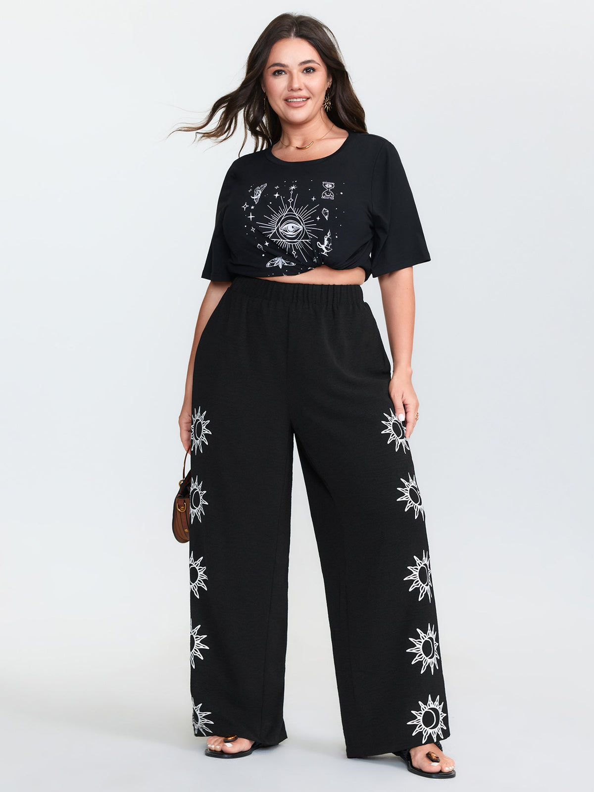 Monochrome Floral Pattern Pants