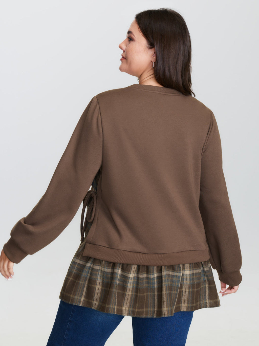 Plaid Pattern Layered Stretchy Sweatshirt