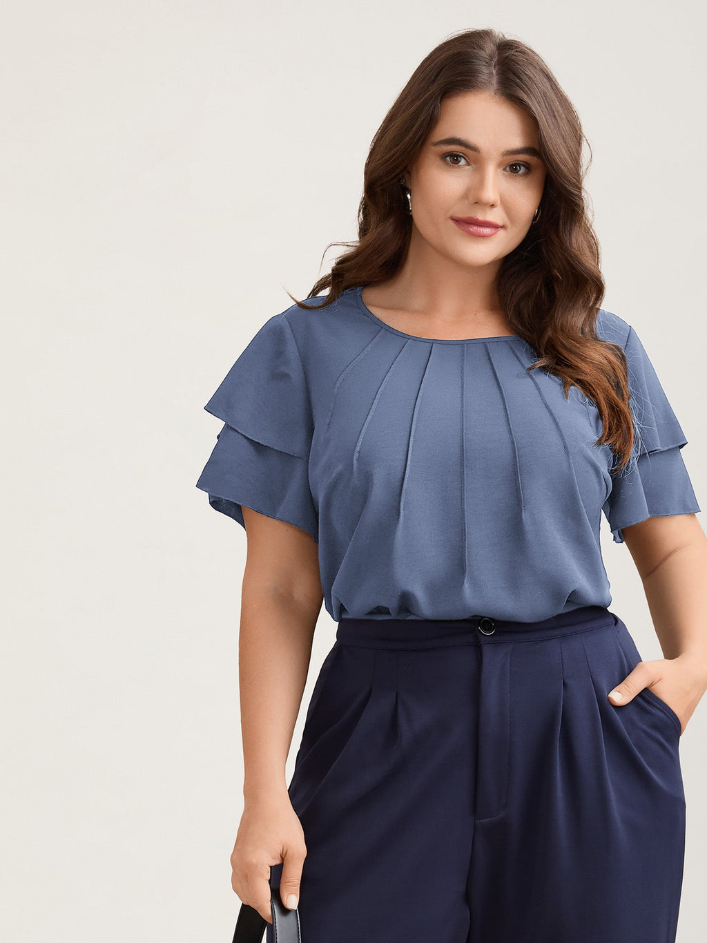 Toothpick Pleat Layered Flutter Sleeve Blouse