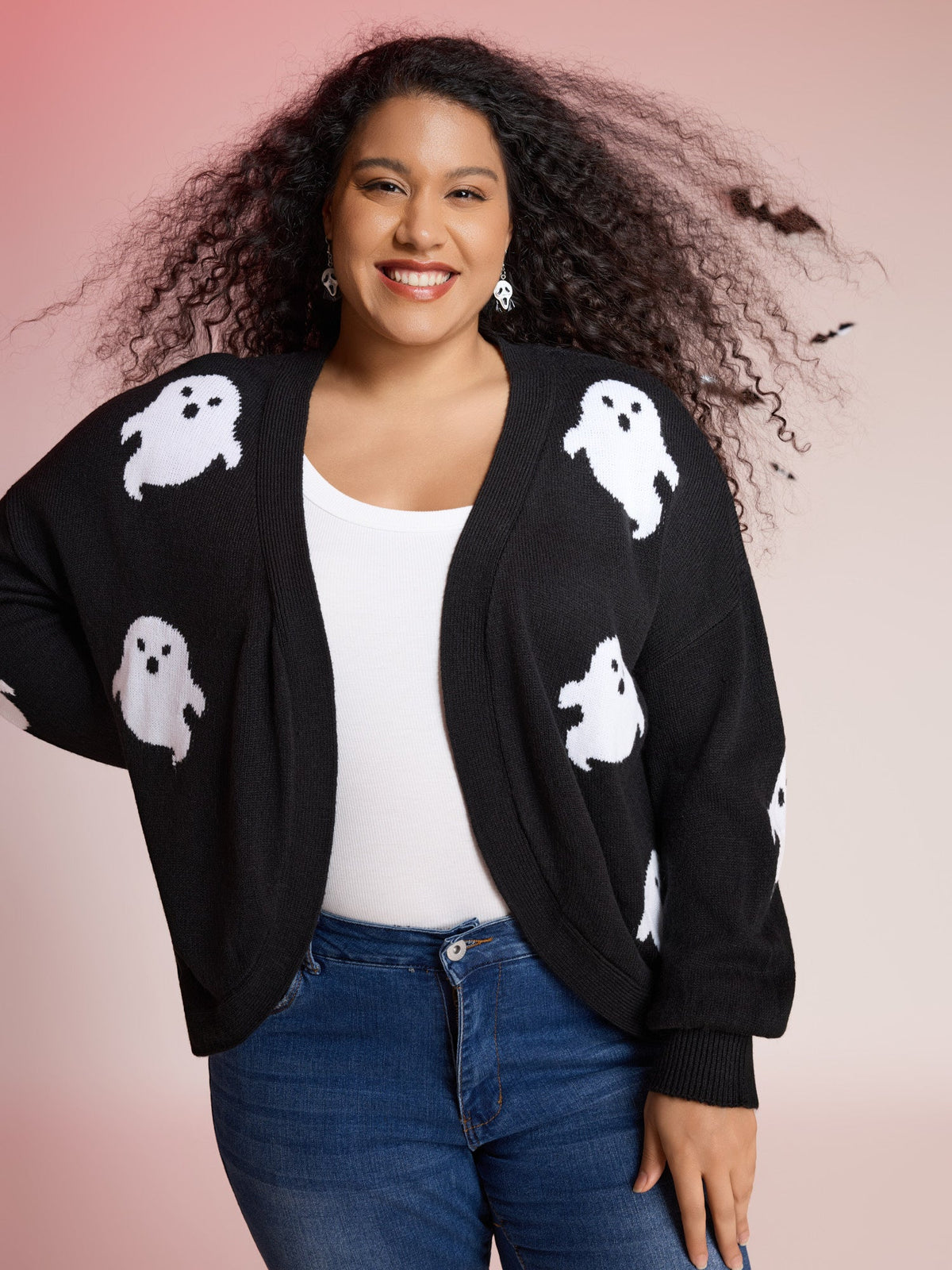 Happy Ghost Jacquard Arc Cardigan