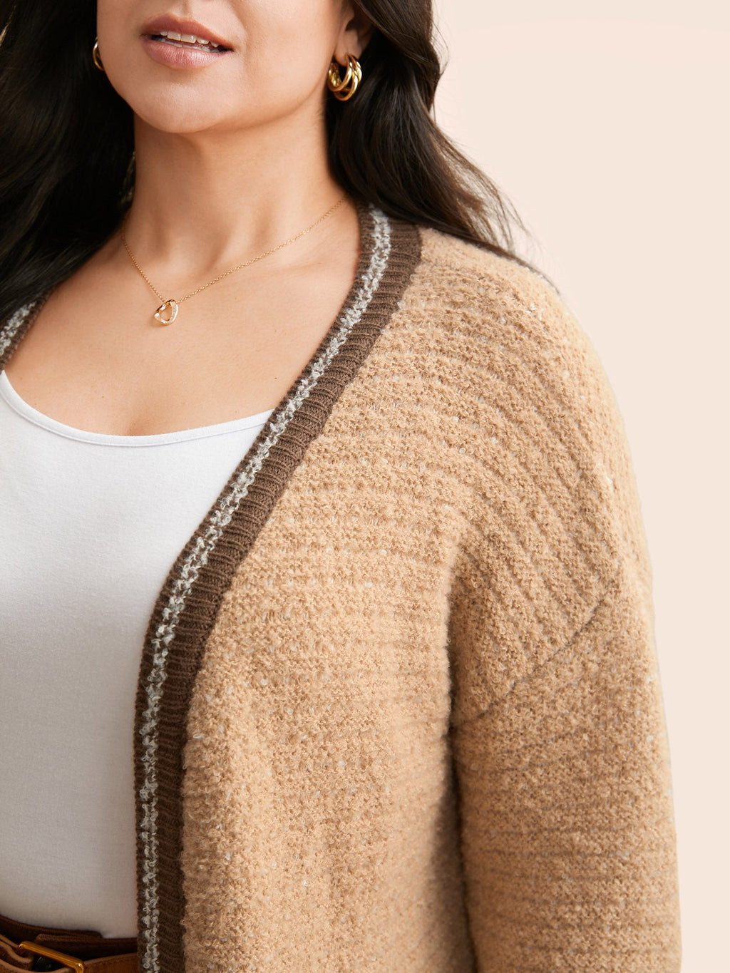 Texture Contrast Drop Shoulder Sleeve Cardigan