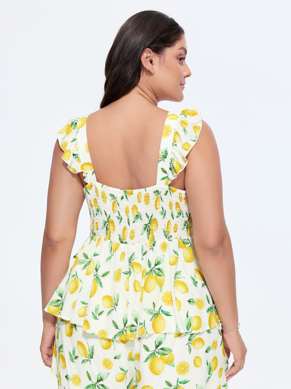 Hand Painted Lemon Print Ruched Blouse