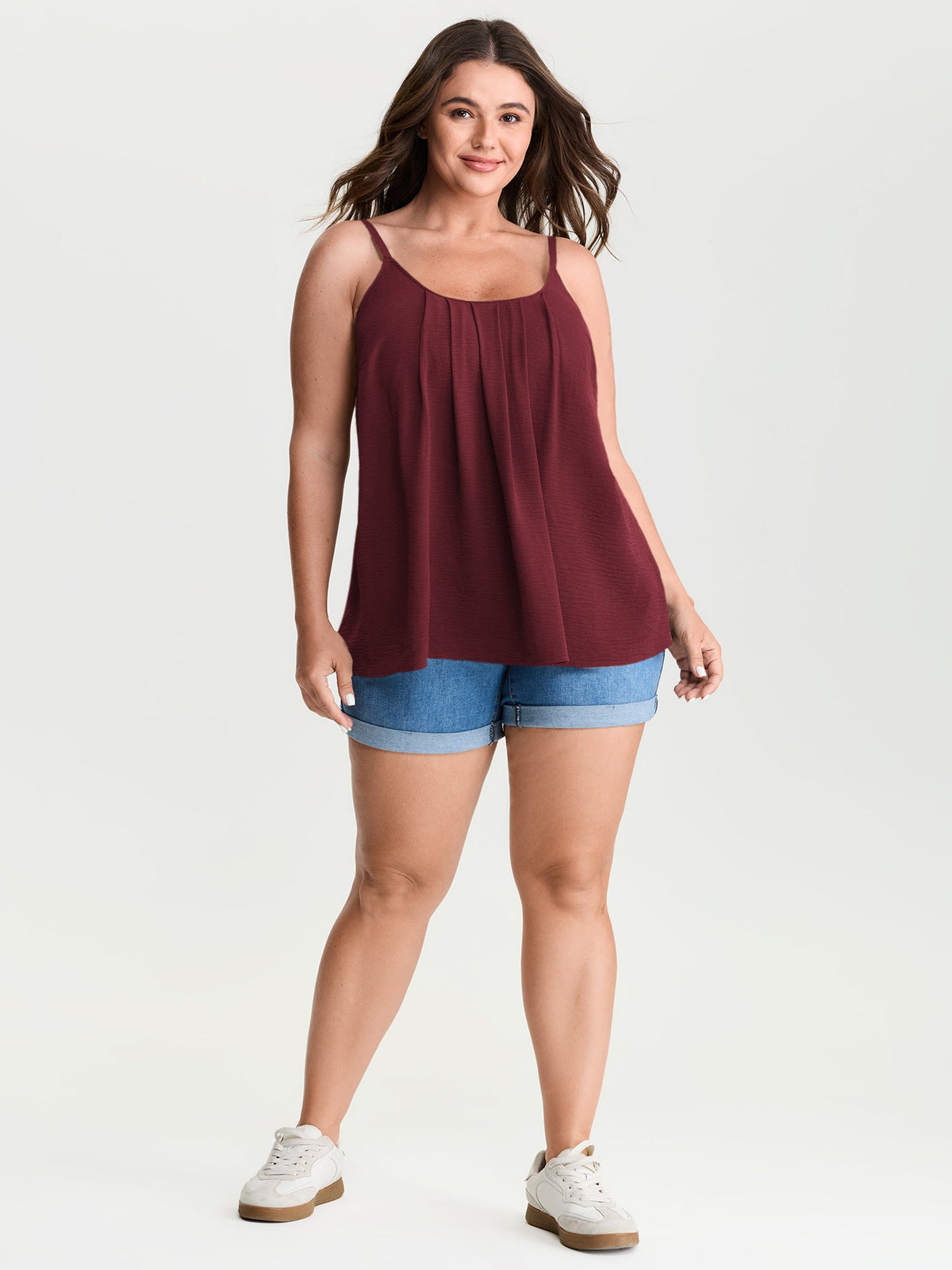 Pleated Flowy Plain Tank Top