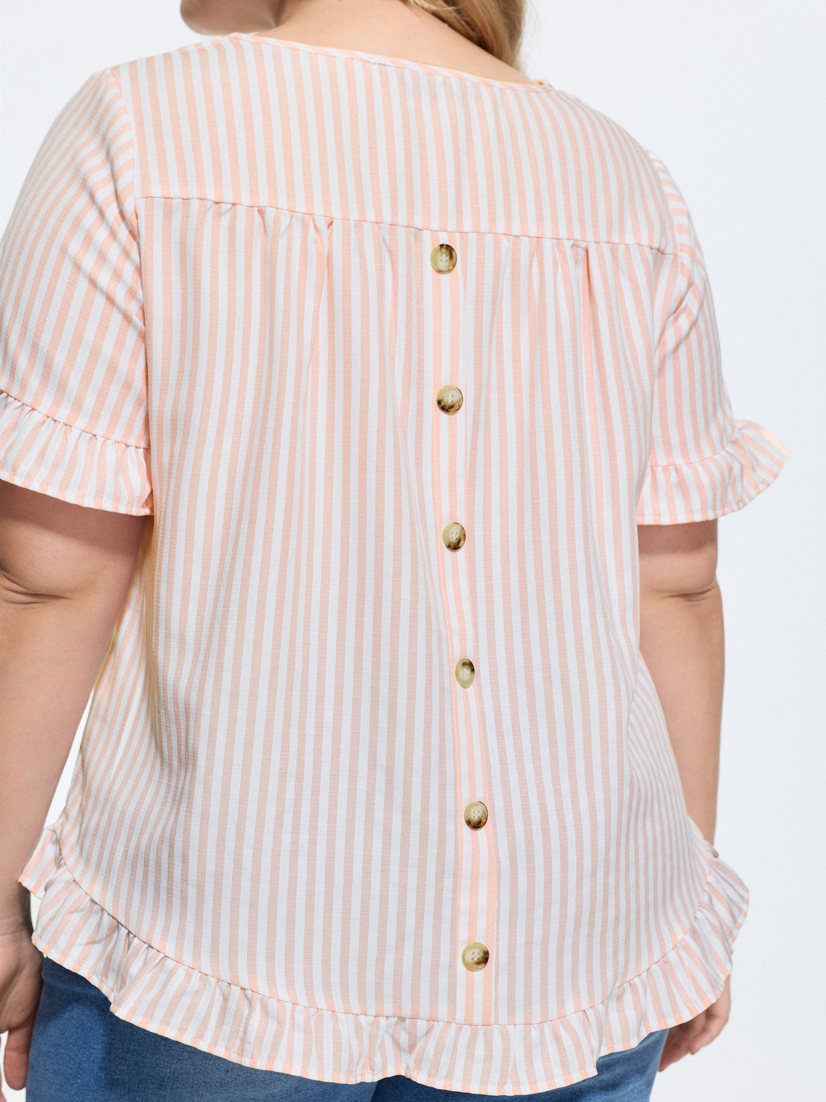 Striped Print Button Back Blouse