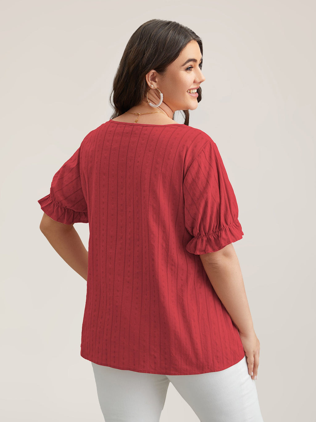 Cotton Square Neck Ruffled Sleeve Blouse