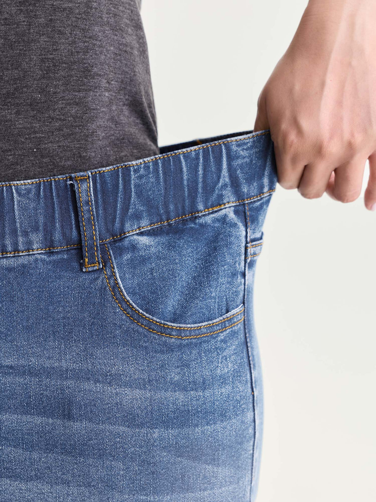 Pull-On Stretchy Denim Shorts