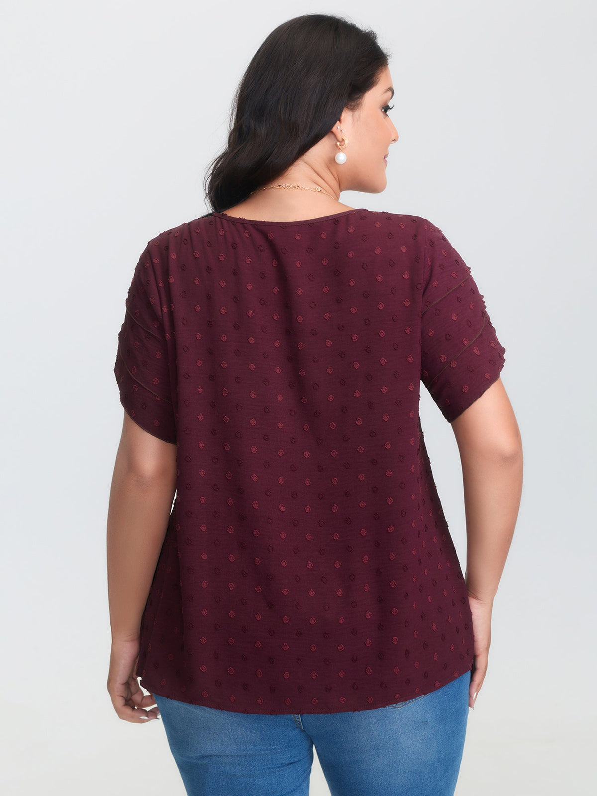 Textured Color Contrast Petal Sleeve Blouse