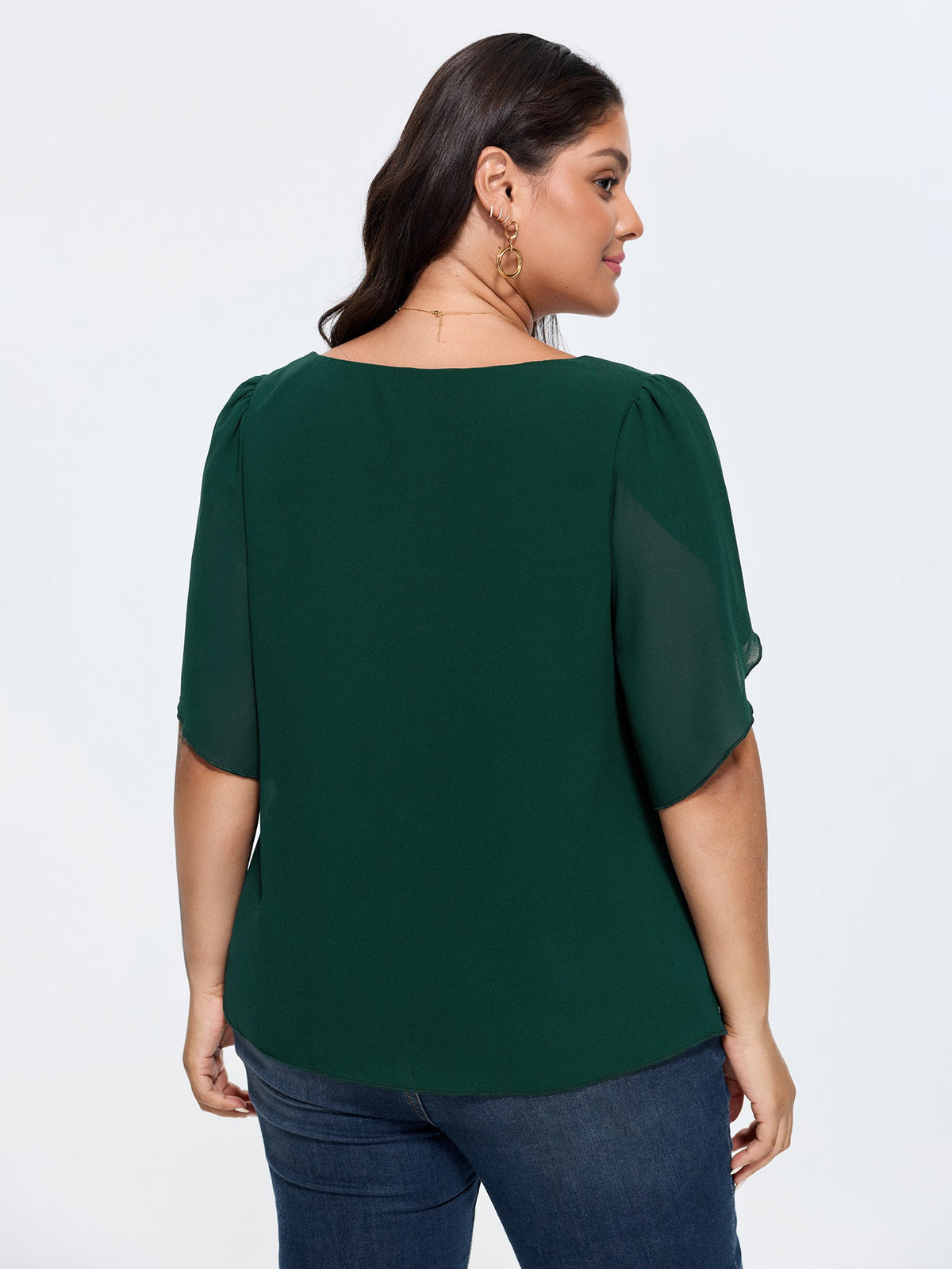 Petal Sleeve Sweetheart Neckline Blouse