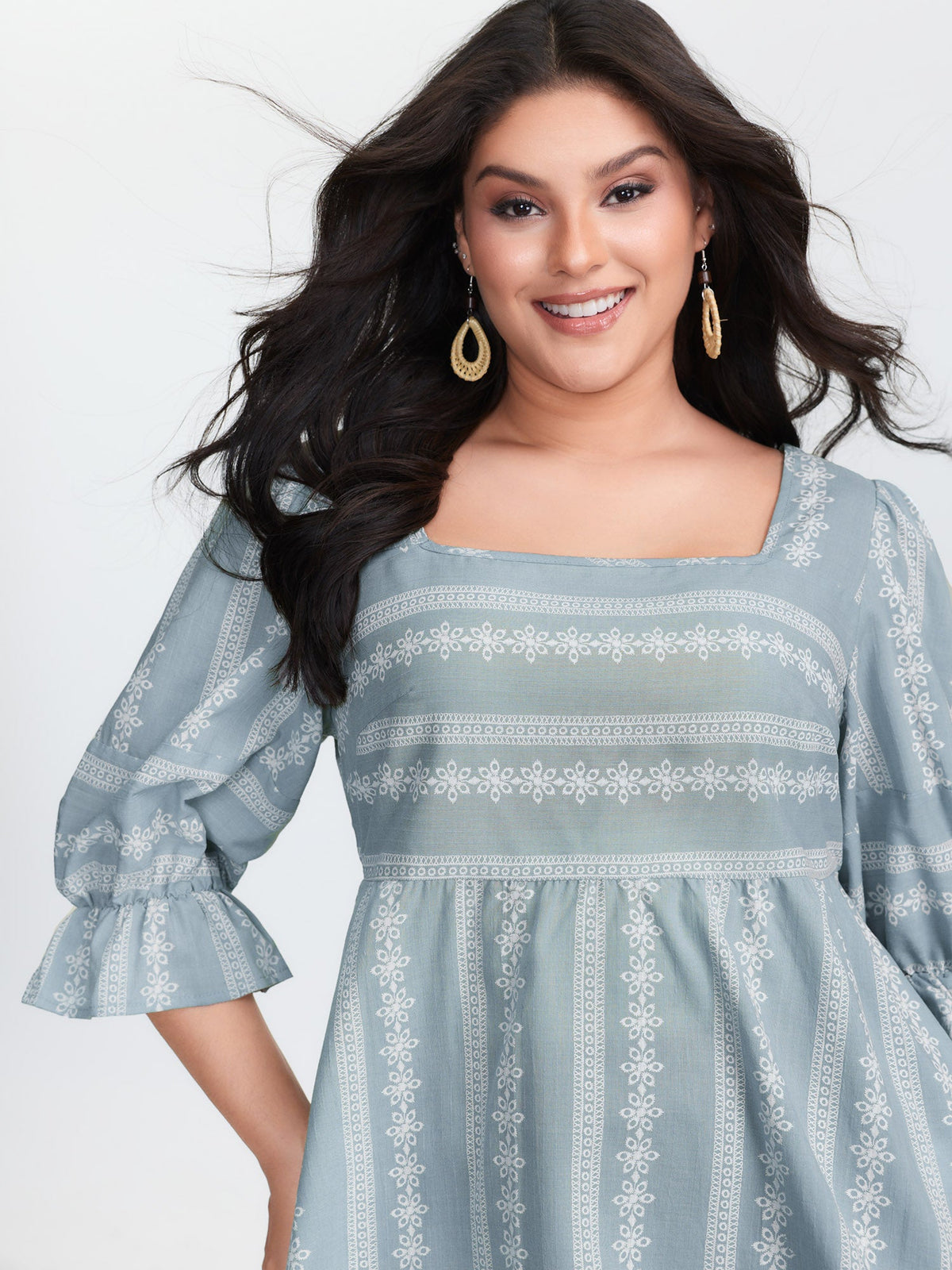 Boho Stripe Print Square Neck Blouse