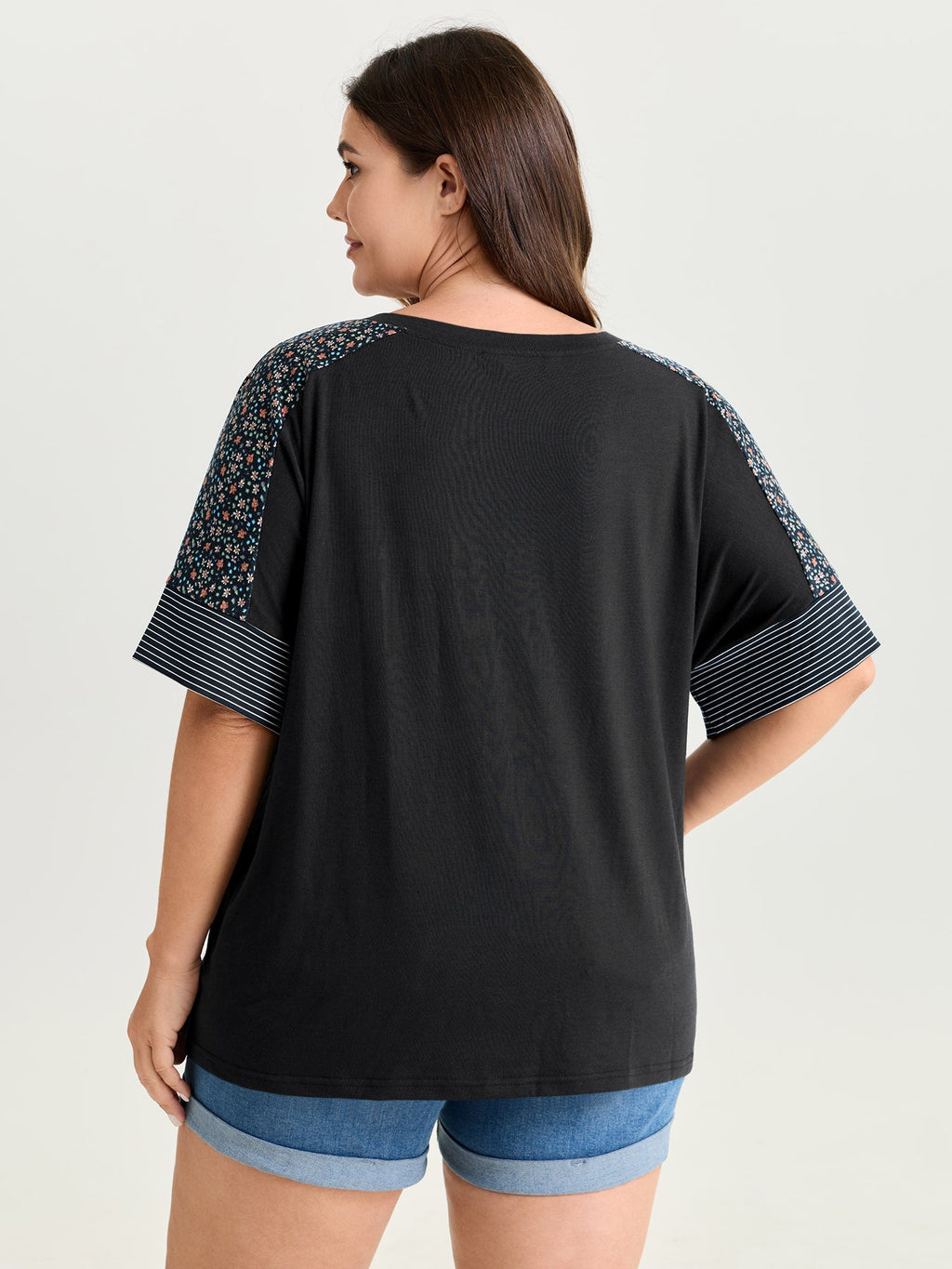 Supersoft Color Contrast Sleeve V-Neck T-Shirt