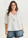 Cotton Cut-Out Lotus Leaf Neckline Blouse