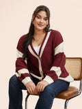 Colorblock Contrast Textured Patched Pocket Cardigan
