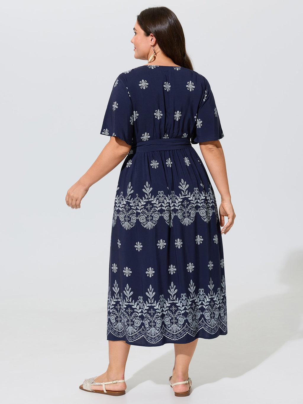 Boho Floral Print Belted Midi Dress