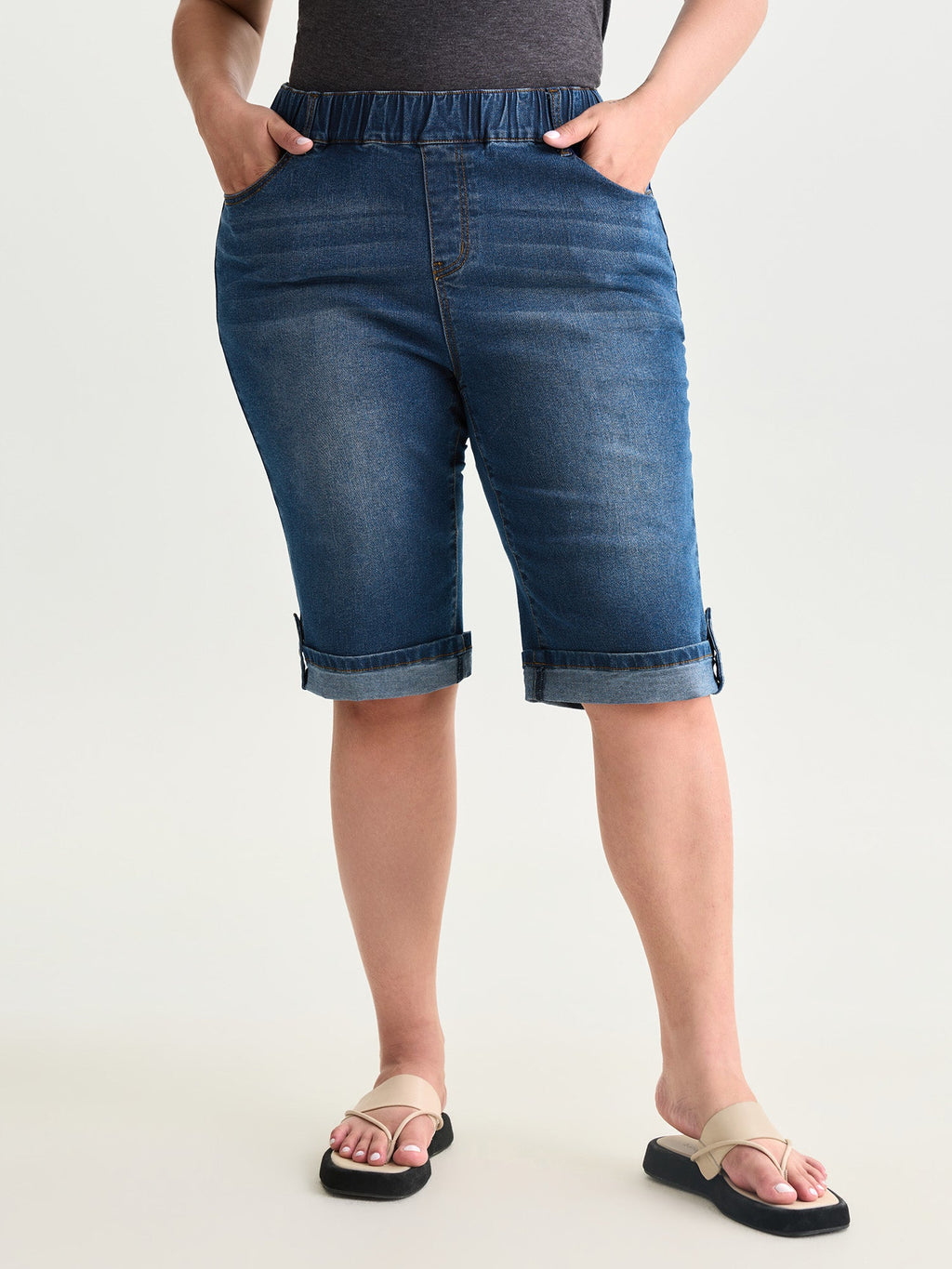 Pull-On Stretchy Denim Shorts