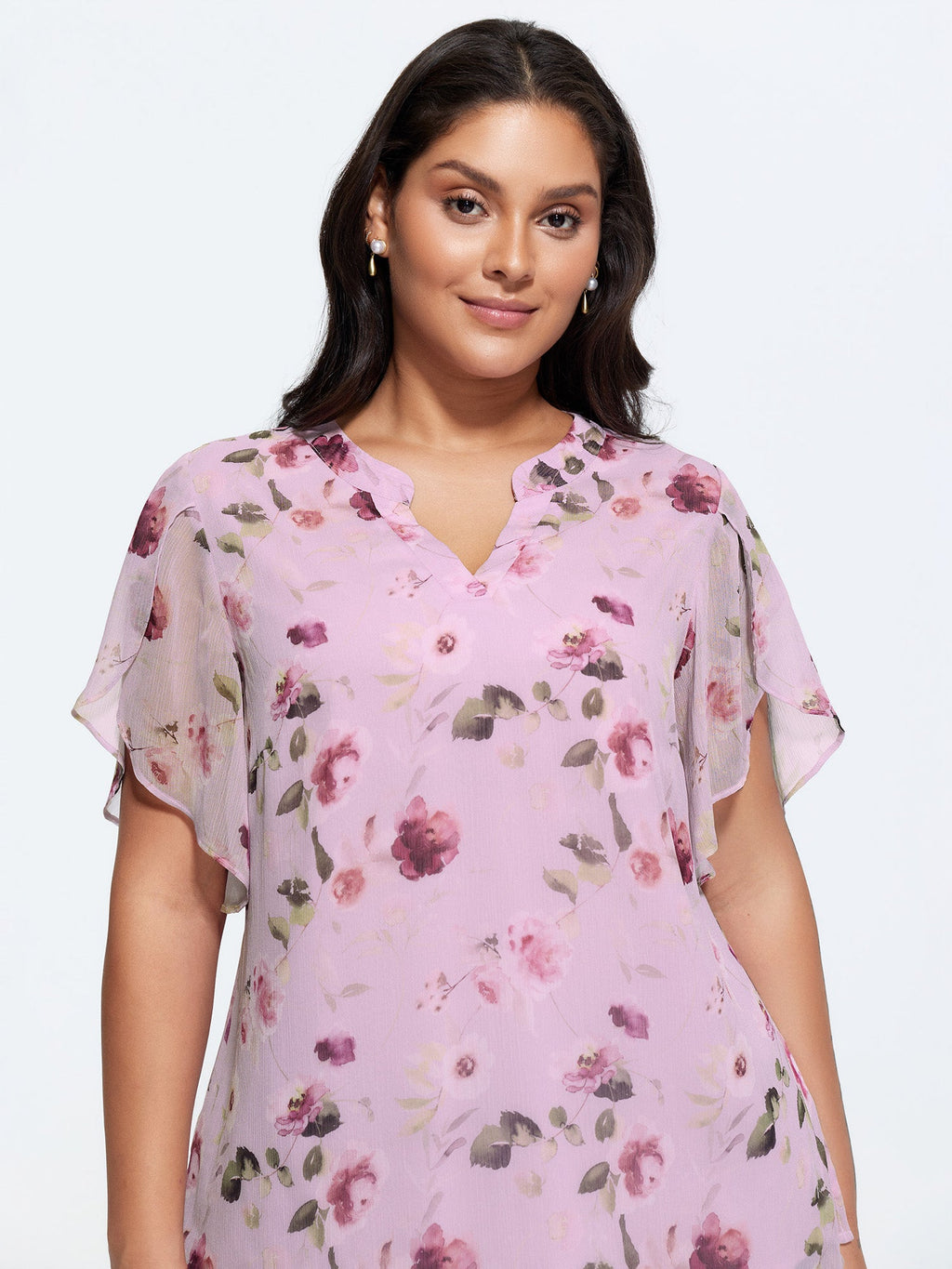 Sweet Floral Print Petal Sleeve Blouse