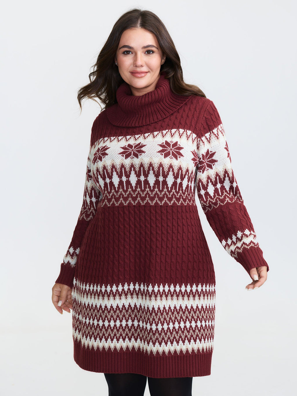Holiday Textured Turtleneck Sweater Dress