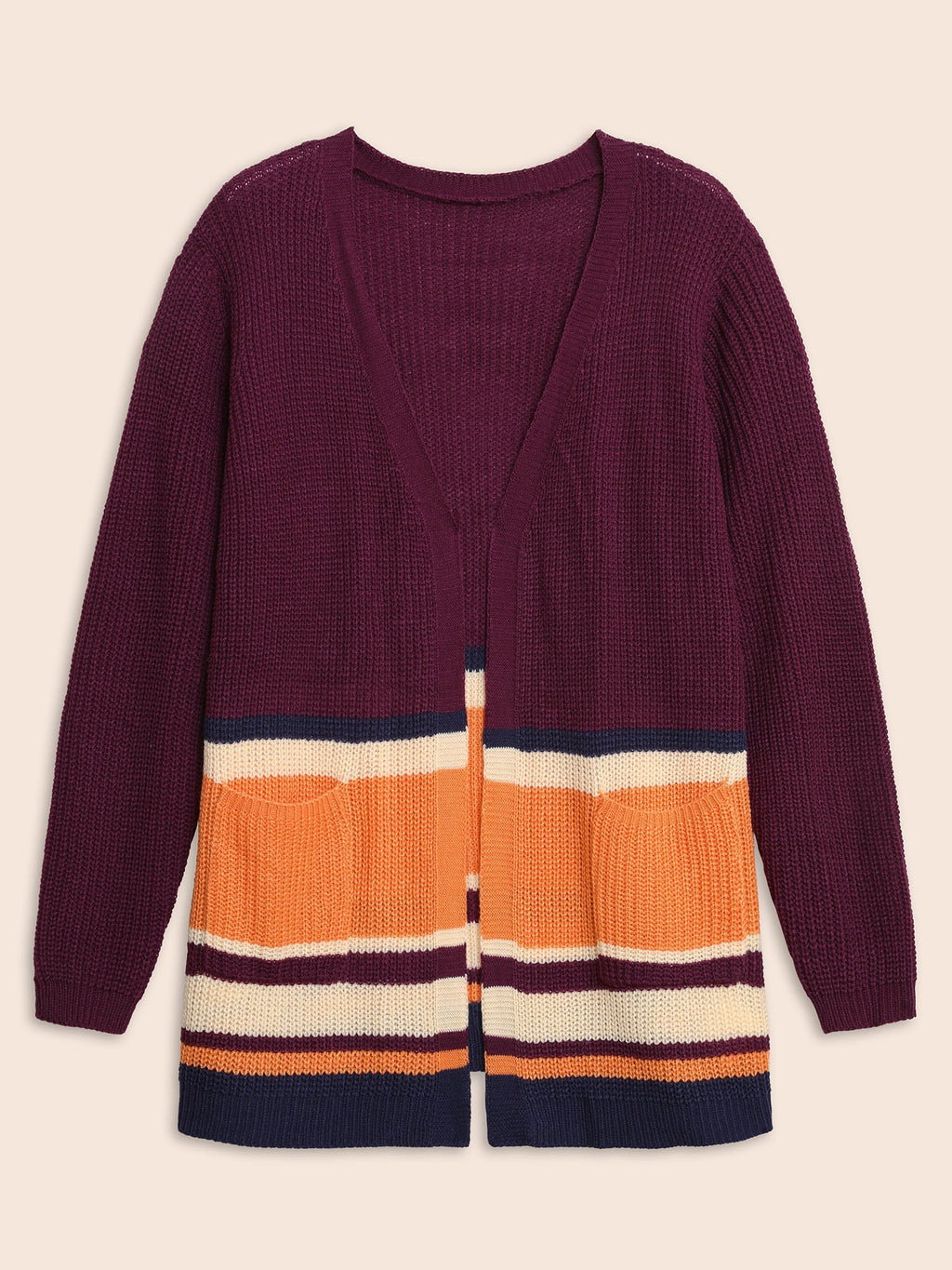 Colorblock Contrast Patched Pocket Open Front Cardigan