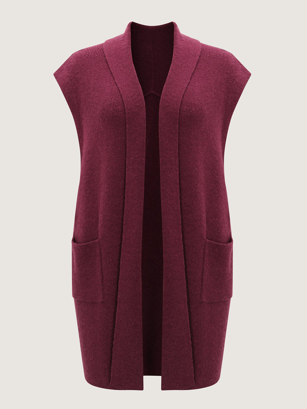 Folded Collar Open-Front Knit Cardigan
