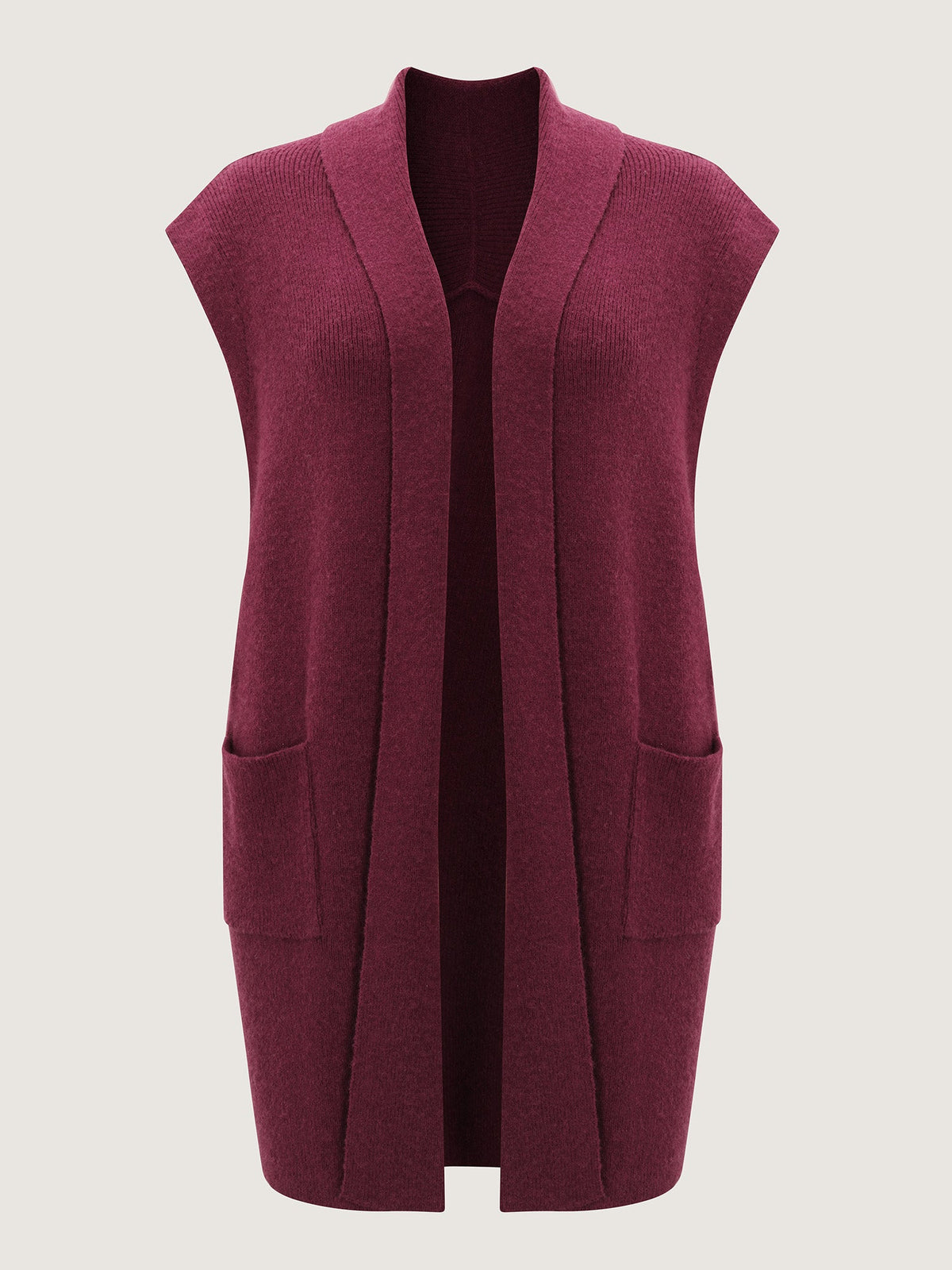 Folded Collar Open-Front Knit Cardigan