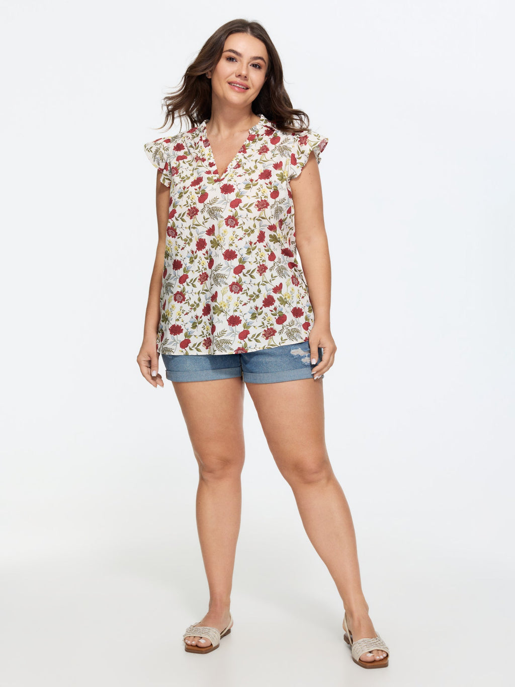 Pure Cotton Floral Print Notched Collar Blouse
