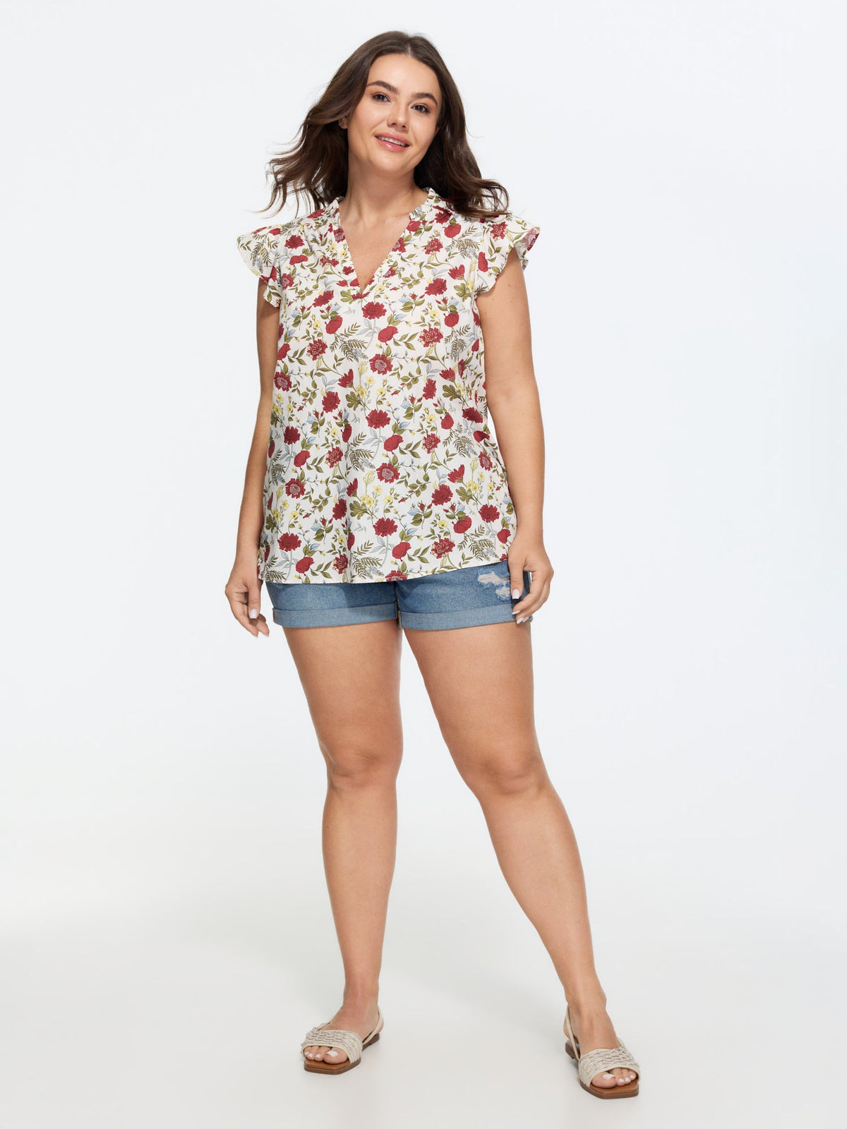 Pure Cotton Floral Print Notched Collar Blouse