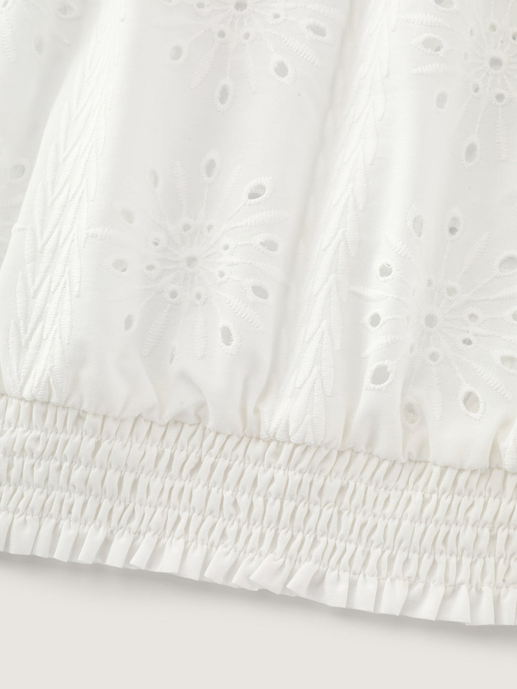 Eyelet Textured Shirred Hem Blouse