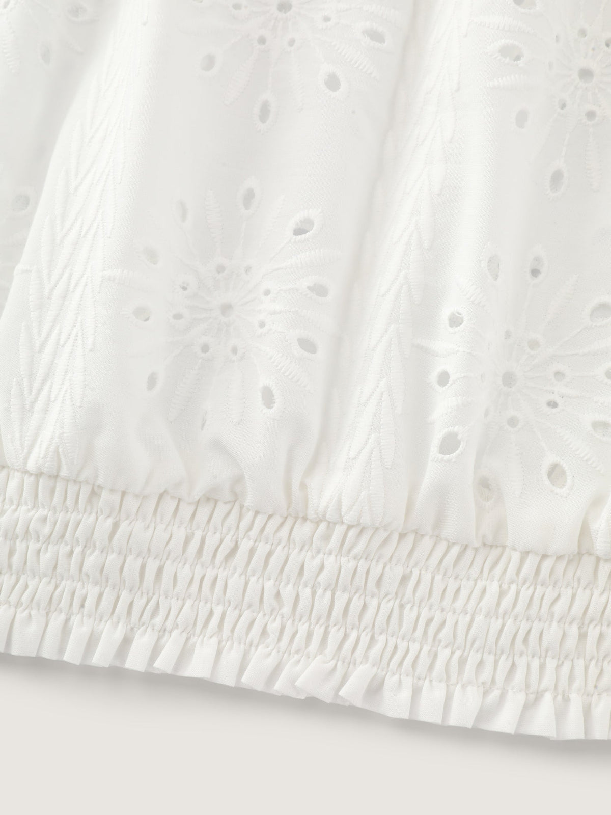 Eyelet Textured Shirred Hem Blouse