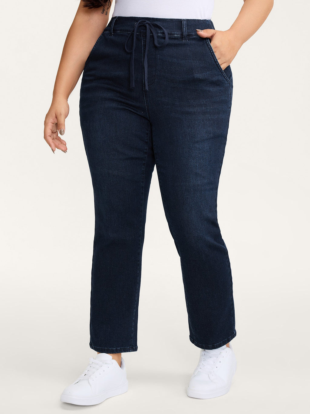 Pull-On High-Rise Straight-Leg Cropped Jeans