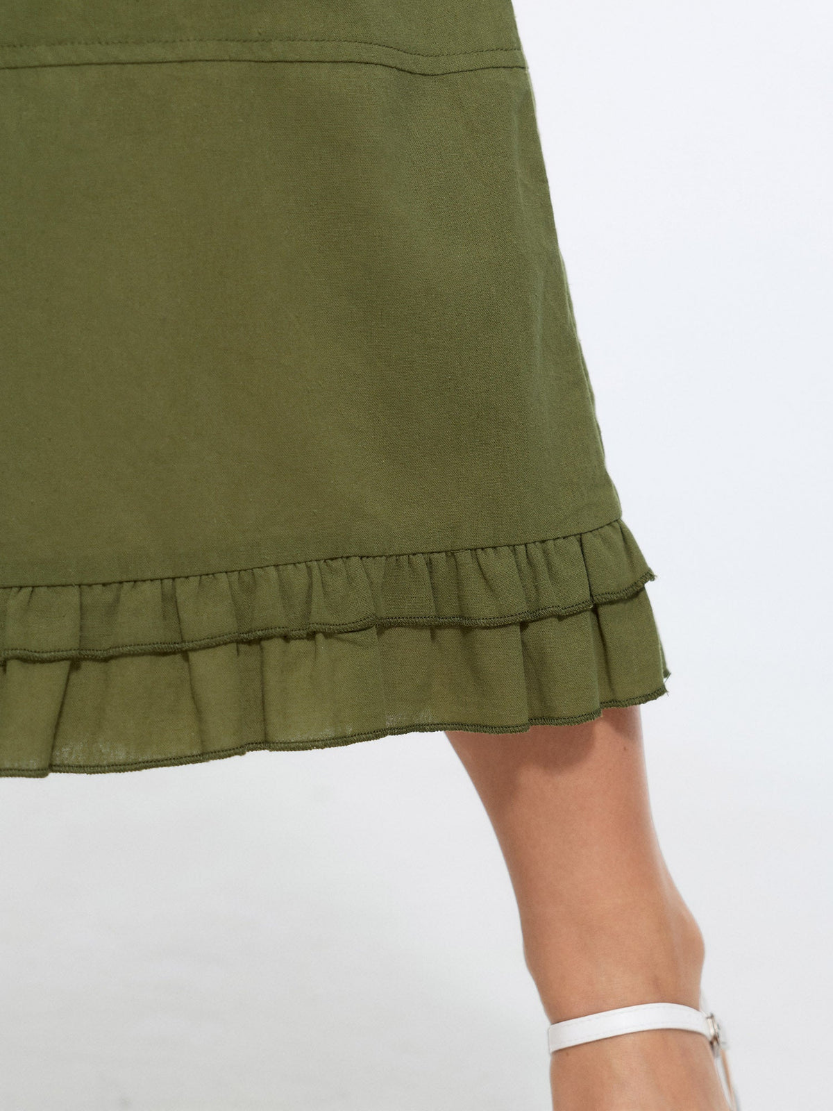 Cotton Ruffled Hem Wide-Leg Pants