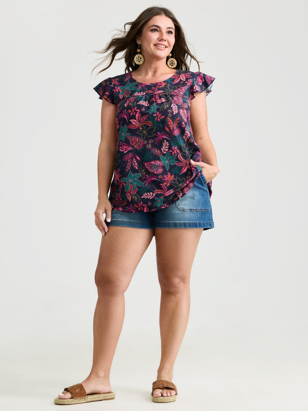 Bright Floral Texture Open-Back Blouse
