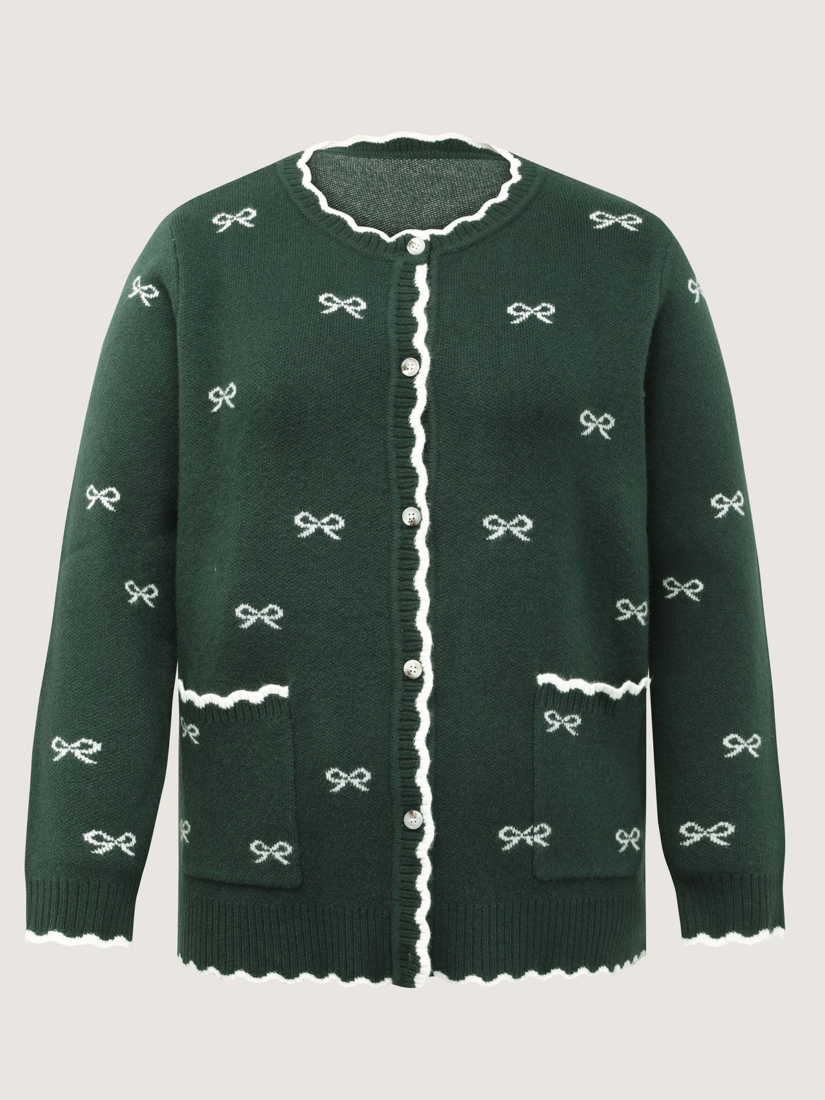 Bowknot Jacquard Wavy Edge Knit Cardigan