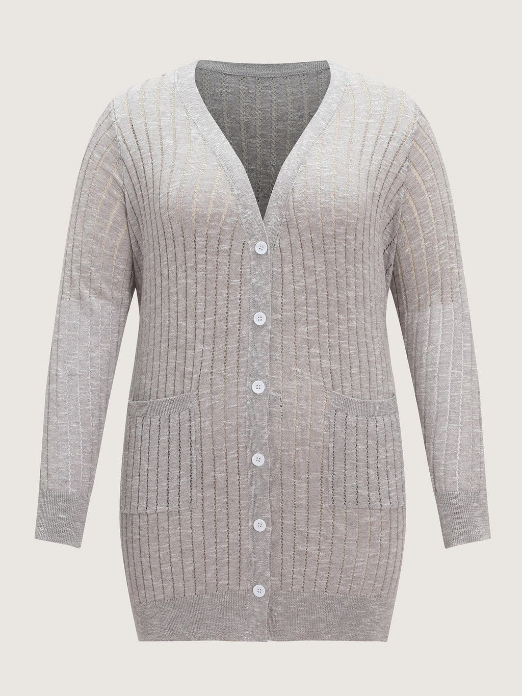 Heather Vertical Openwork Lightweight Long Cardigan