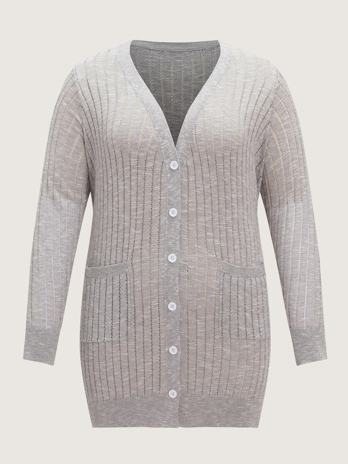 Heather Vertical Openwork Lightweight Long Cardigan