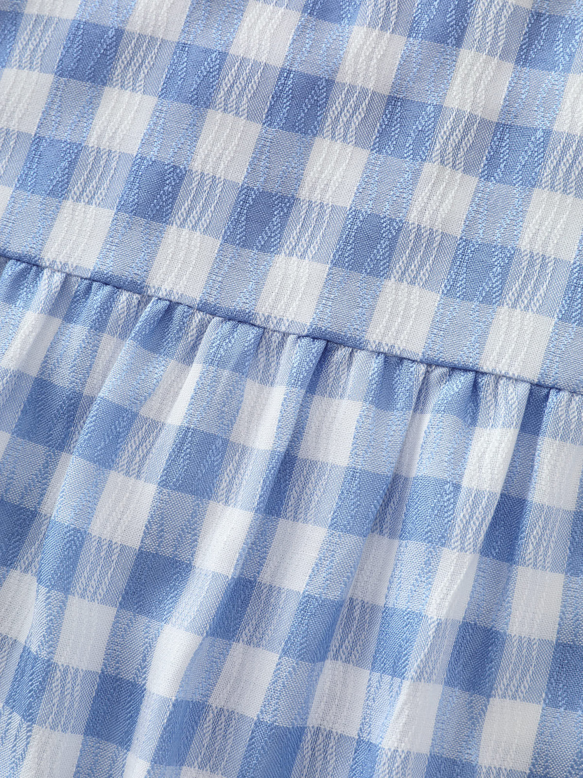 Gingham Print Ruffled Sleeve Pleated Blouse