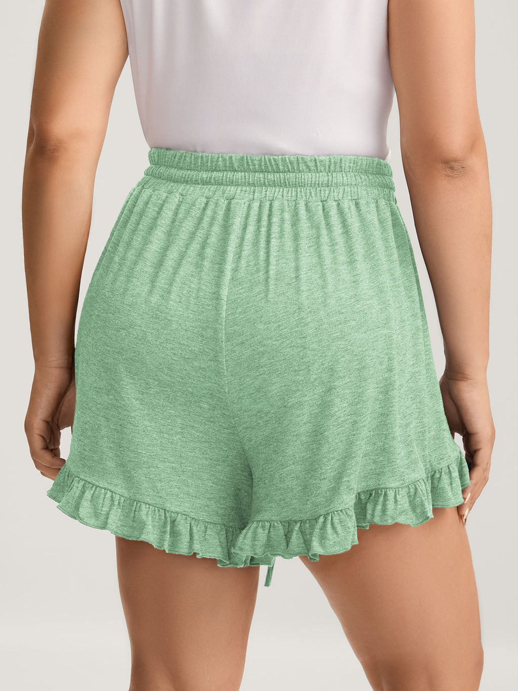 Supersoft Mixed Color Knit Drawstring Ruffled Shorts