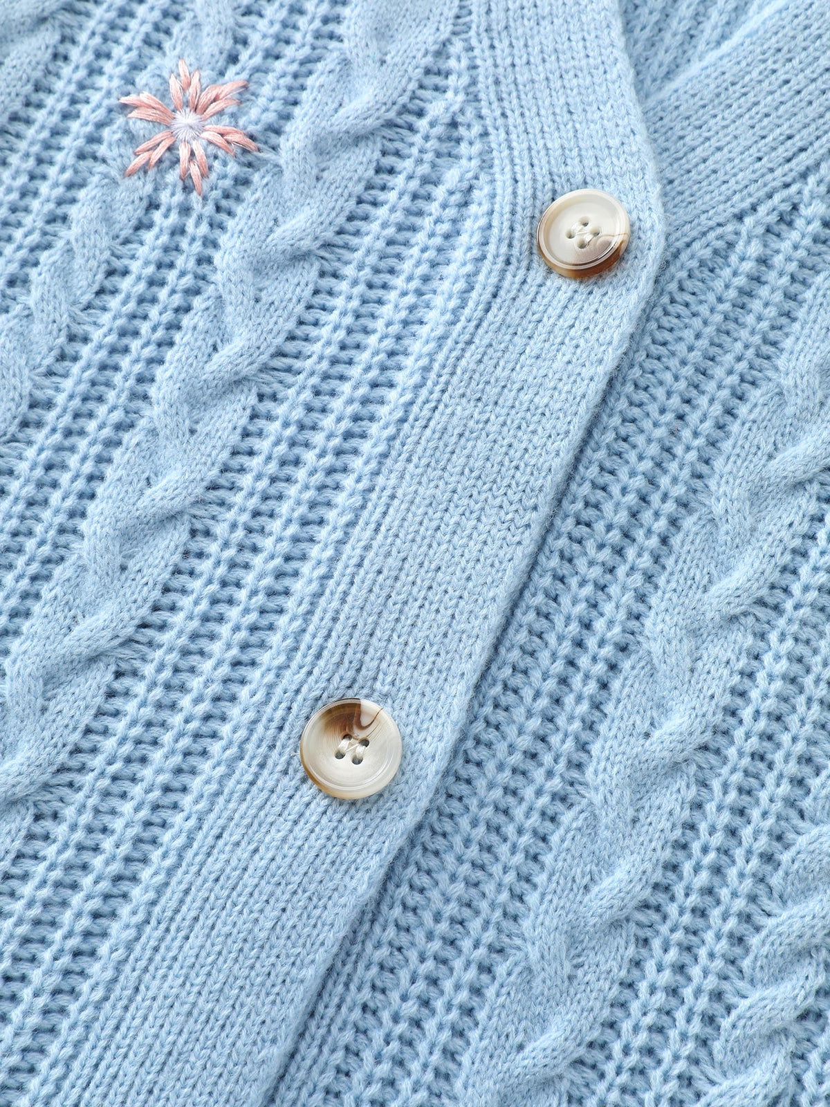 Braided Texture Floral Embroidery Knit Cardigan
